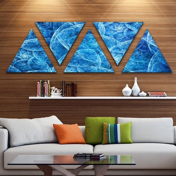 Designart 'Dark Blue Fractal Dramatic Clouds' Contemporary Triangle Canvas Art Print - 5 Panels