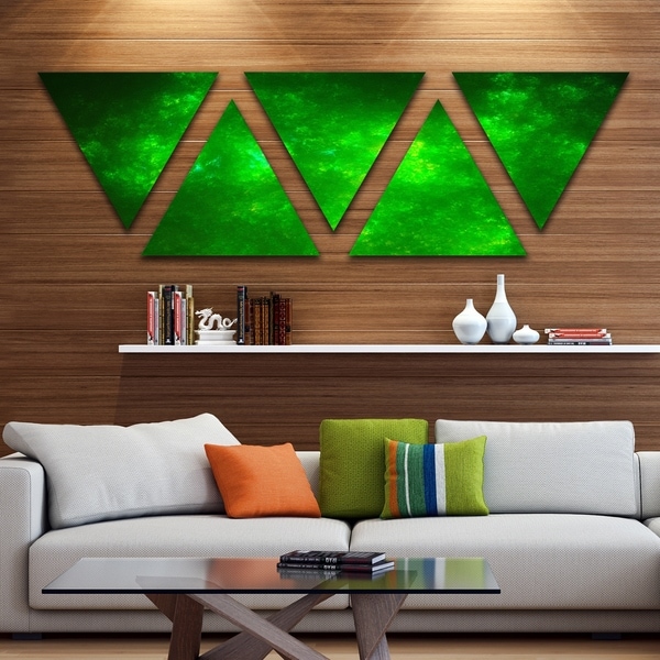 Designart 'Bright Green Fractal Sky with Stars' Contemporary Triangle Canvas Art Print - 5 Panels
