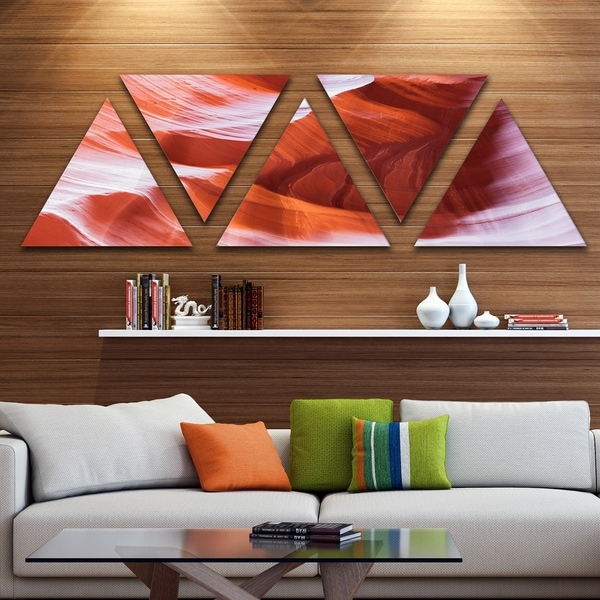 Designart 'Antelope Canyon Brown Wall' Landscape Photography Canvas Print - Triangle 5 Panels