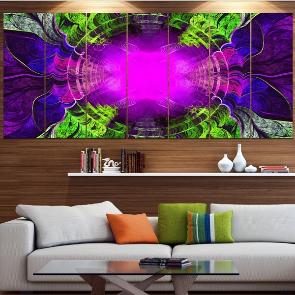 Designart 'Pink Fractal Circles and Curves' Abstract Wall Art on Canvas