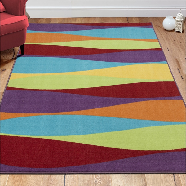 Ottomanson Non-Slip Multicolor Modern Stripe Design Kids Area Rug - Multi-color - 5' x 6'6"