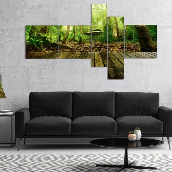 Designart 'Wooden Platform in Green Forest' Landscape Photography Canvas Print