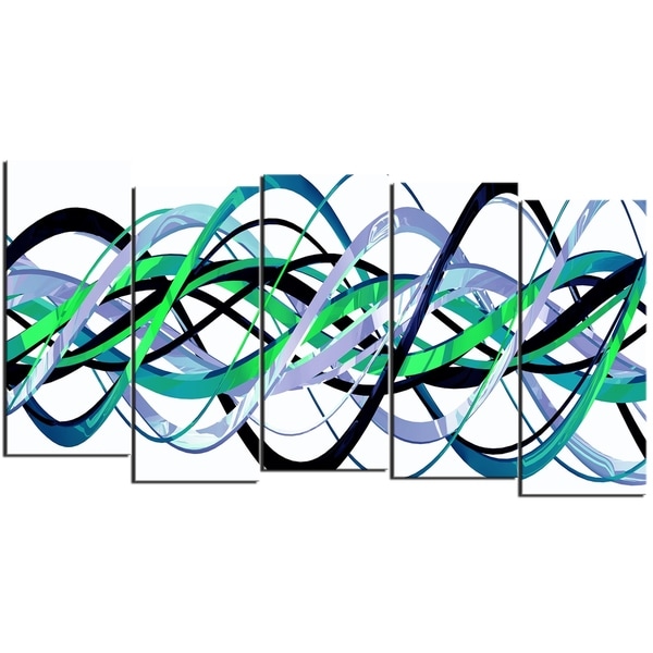 Design Art 'Green and Silver Helix' 60 x 32-inch 5-panel Modern Canvas Art Print