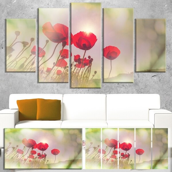 Designart 'Wild Red Poppy Flowers' Extra Large Floral Canvas Art