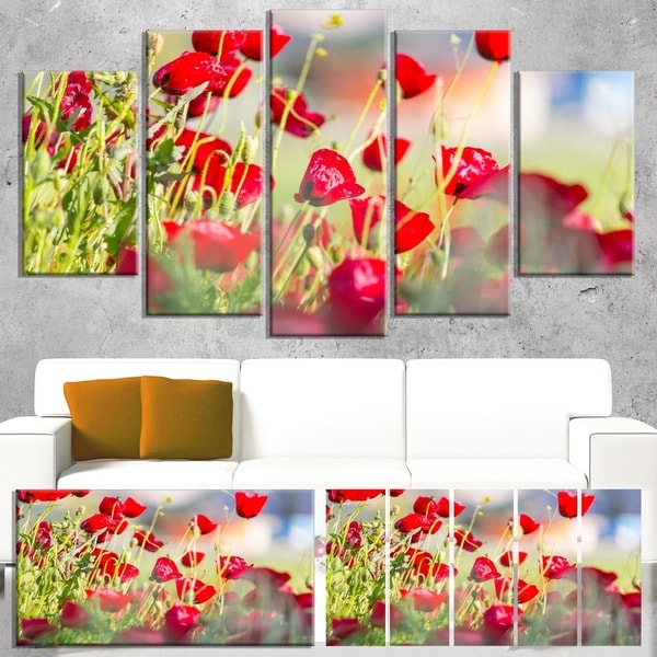 Designart 'Beautiful Red Poppy Flowers View' Modern Flower Canvas Art Print