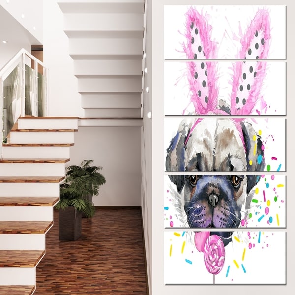 Designart 'Cute Dog with Pink Feather Hat' Contemporary Animal Art Canvas