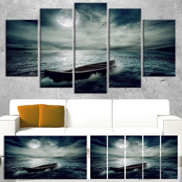 Designart 'Boat Drifting Away After Storm' Modern Seashore Canvas Wall Art Print