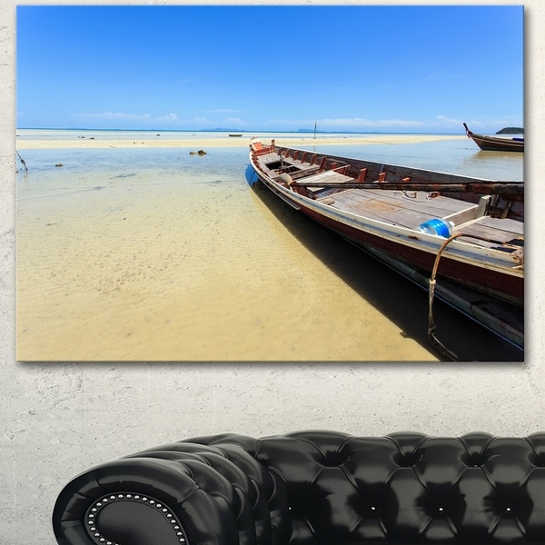 Designart 'Traditional Thai Boat on Beach' Modern Seashore Canvas Wall Art Print