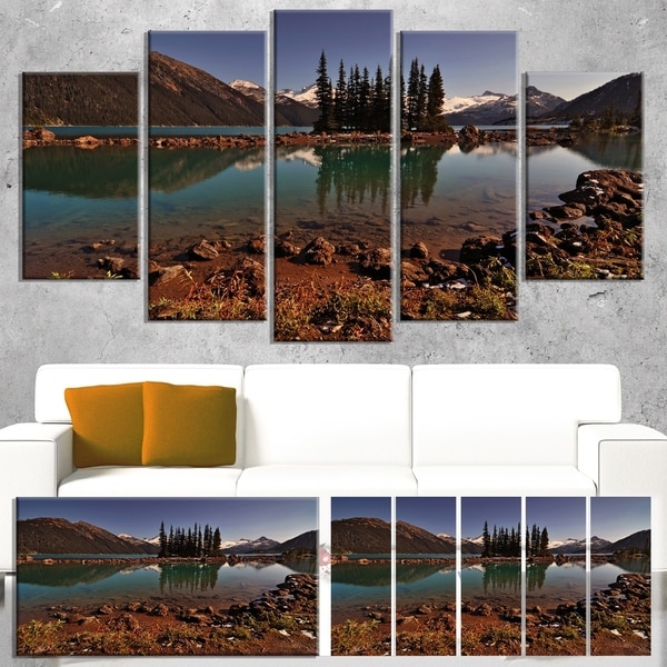Designart 'Lake and Pine Trees in Evening' Extra Large Landscape Art Canvas