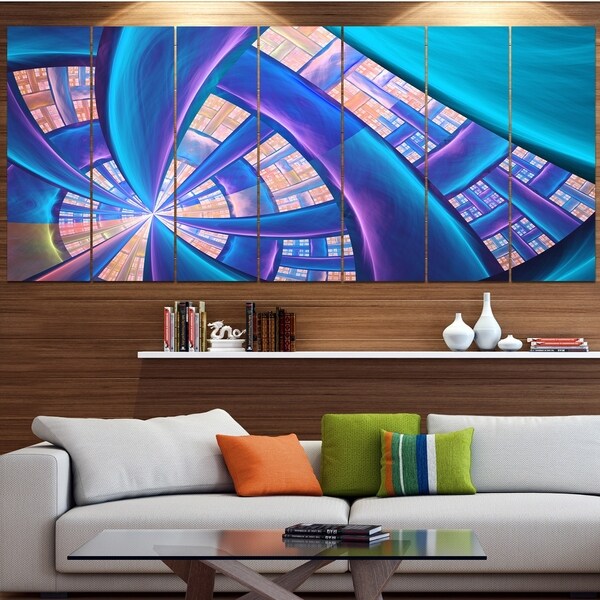 Designart 'Blue Yellow Fractal Stained Glass' Abstract Wall Art on Canvas