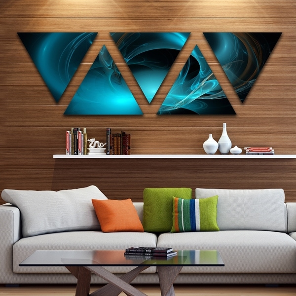 Designart 'Blue Fractal Galactic Nebula' Contemporary Wall Art Triangle Canvas - 5 Panels