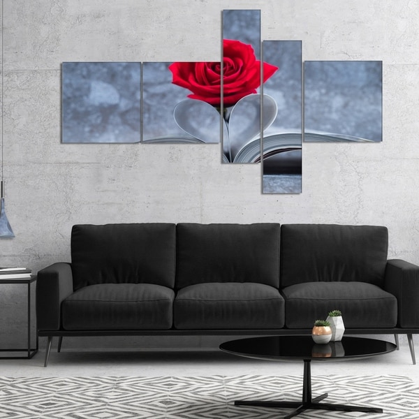 Designart 'Red Rose Inside the Book' Floral Art Canvas Print