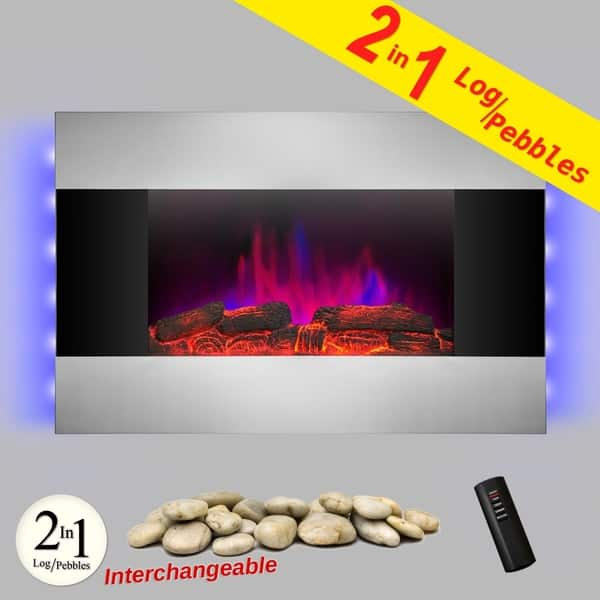 Shop Akdy Fp0048 36 Tempered Glass Electric Fireplace Heat Wall