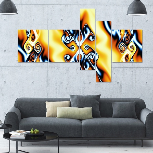 Designart 'Yellow Squiggles' 63x36 Contemporary Canvas Art - 5 Panels