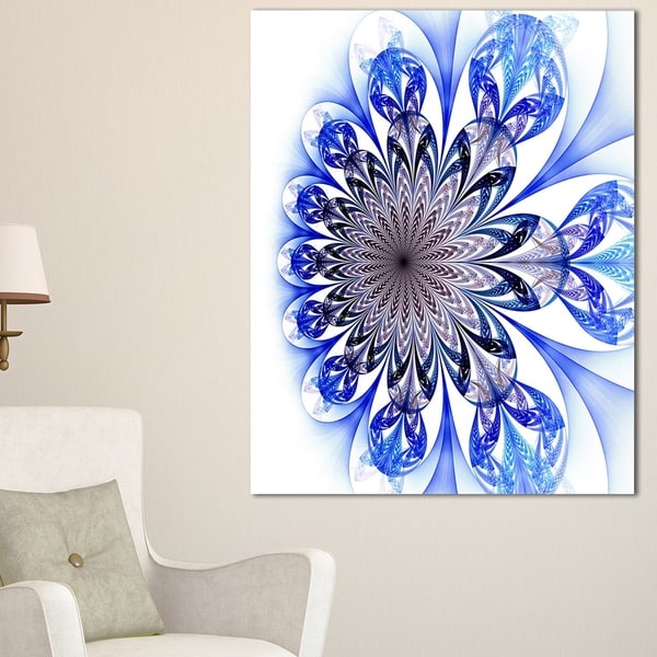 Light Blue Fractal Flower Digital Art - Large Floral Canvas Art Print