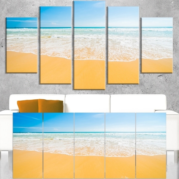 Long Waves on Sand under Blue Sky - Seashore Canvas Wall Artwork