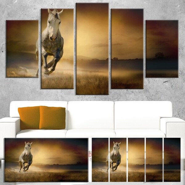Designart 'Horse Galloping Through Valley' Large Animal Art on Canvas