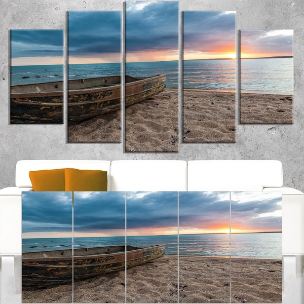 Rusty Row Boat on Sand at Sunset - Extra Large Seascape Art Canvas