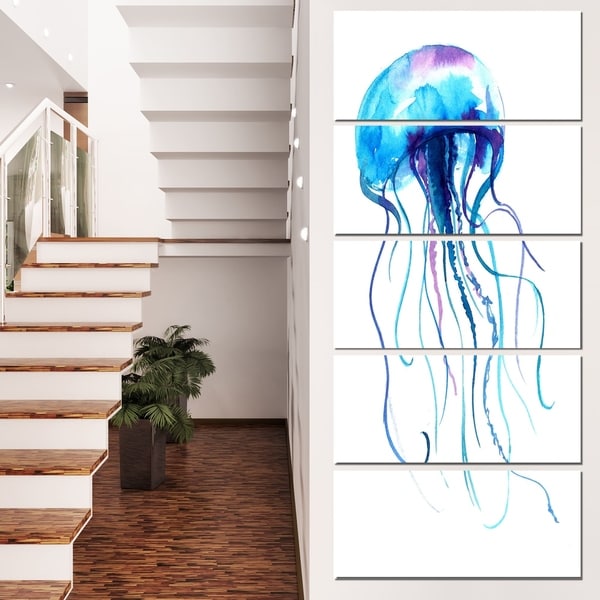 Designart 'Large Light Blue Jellyfish' Animal Artwork on Canvas