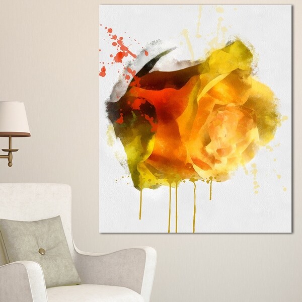 Designart 'Yellow Hand-drawn Rose on White' Flower Canvas Print Artwork - Yellow