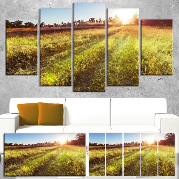 Designart 'Farm Road in Rural Meadow' Landscape Art Print Canvas