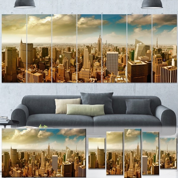 Designart 'Midtown and Downtown Manhattan' Modern Cityscape Canvas Artwork