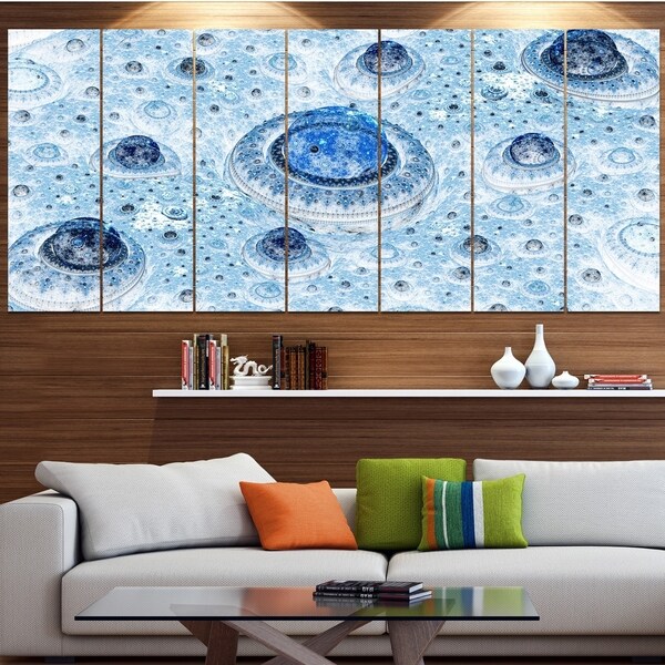 Designart 'Light Blue Fractal Exotic Planet' Abstract Wall Art on Canvas
