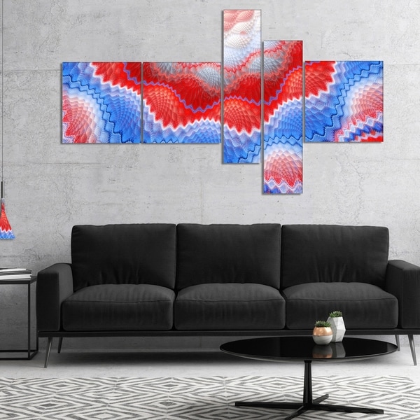 Designart 'Red Blue Snake Skin Flower' Abstract Art on Canvas