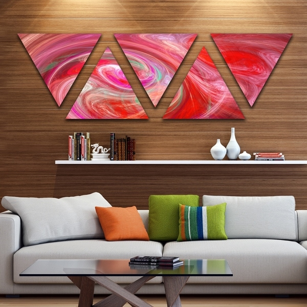 Designart 'Red Fractal Pattern with Circles' Contemporary Triangle Canvas Art Print - 5 Panels
