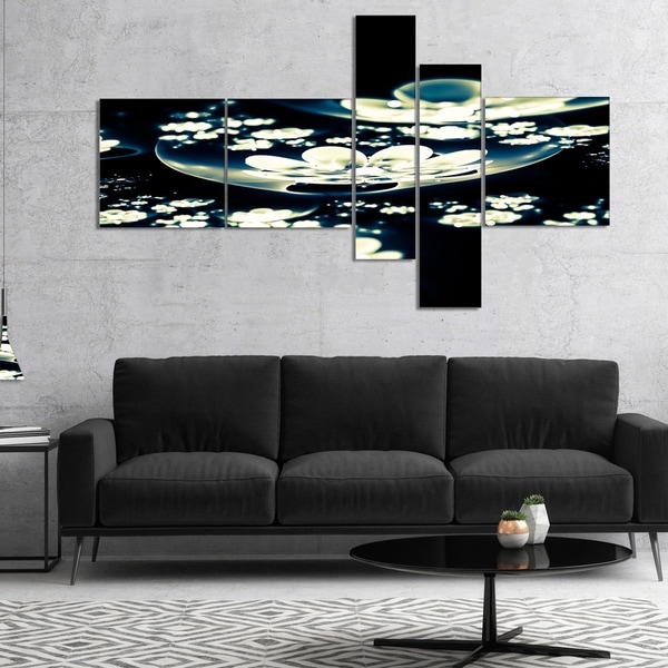 Designart 'Blue White Fractal Flowers in Dark' Floral Canvas Art print