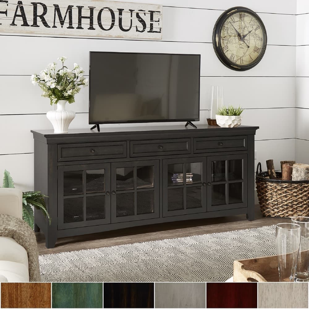 Copper Grove Ahtari 3-drawer TV Console with Glass Doors and Built-in Power Strip