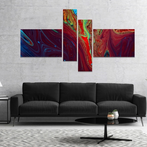 Designart 'Dark Red Abstract Acrylic Paint Mix' Abstract Art on Canvas