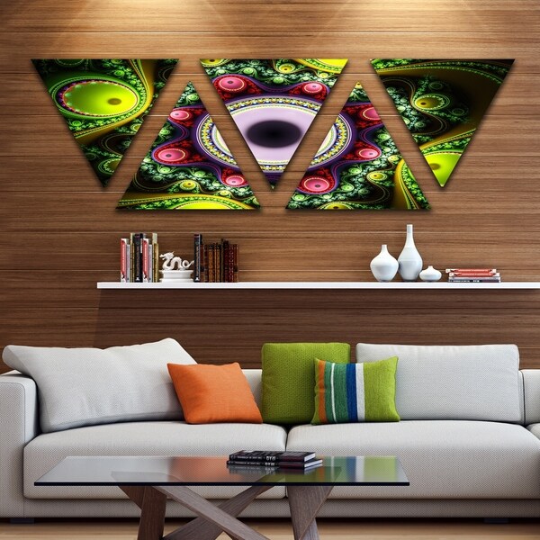 Designart 'Green on Black Pattern with Circles' Contemporary Triangle Canvas Art Print - 5 Panels