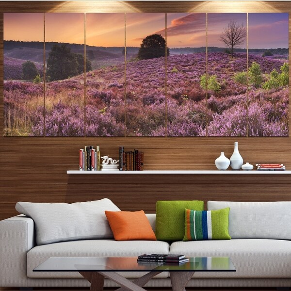 Designart 'Blooming Heather at Dawn Panorama' Landscape Wall Art on Canvas