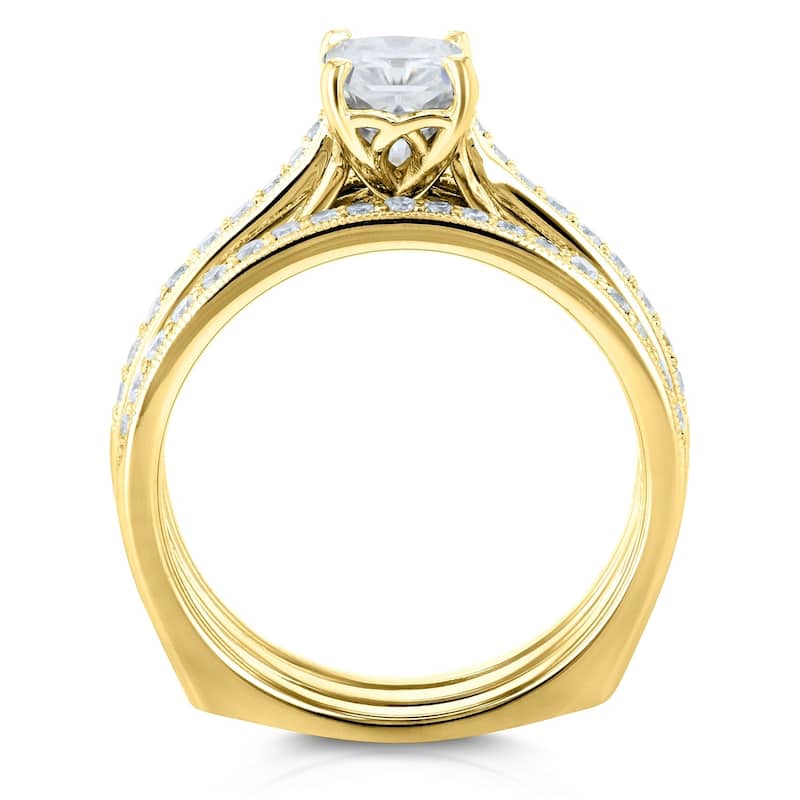 Annello by Kobelli 14k Gold 1 4/5ct TGW Radiant Moissanite and Diamond Euro-Band Trellis Bridal Rings (GH/VS, GH/I)
