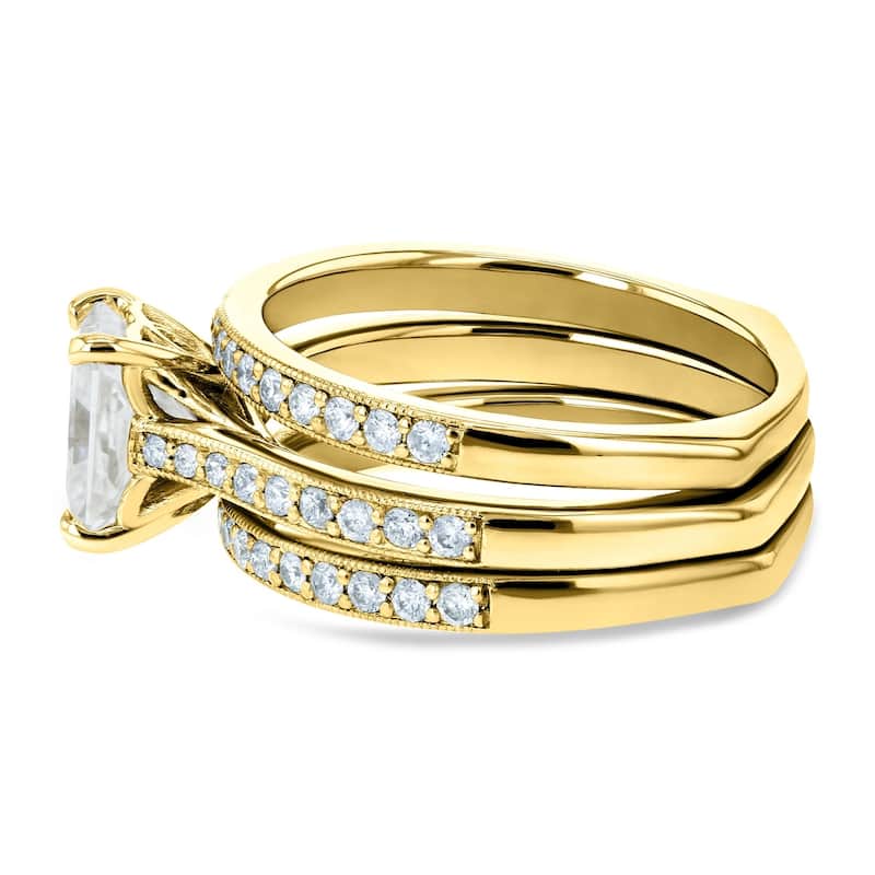 Annello by Kobelli 14k Gold 1 4/5ct TGW Radiant Moissanite and Diamond Euro-Band Trellis Bridal Rings (GH/VS, GH/I)