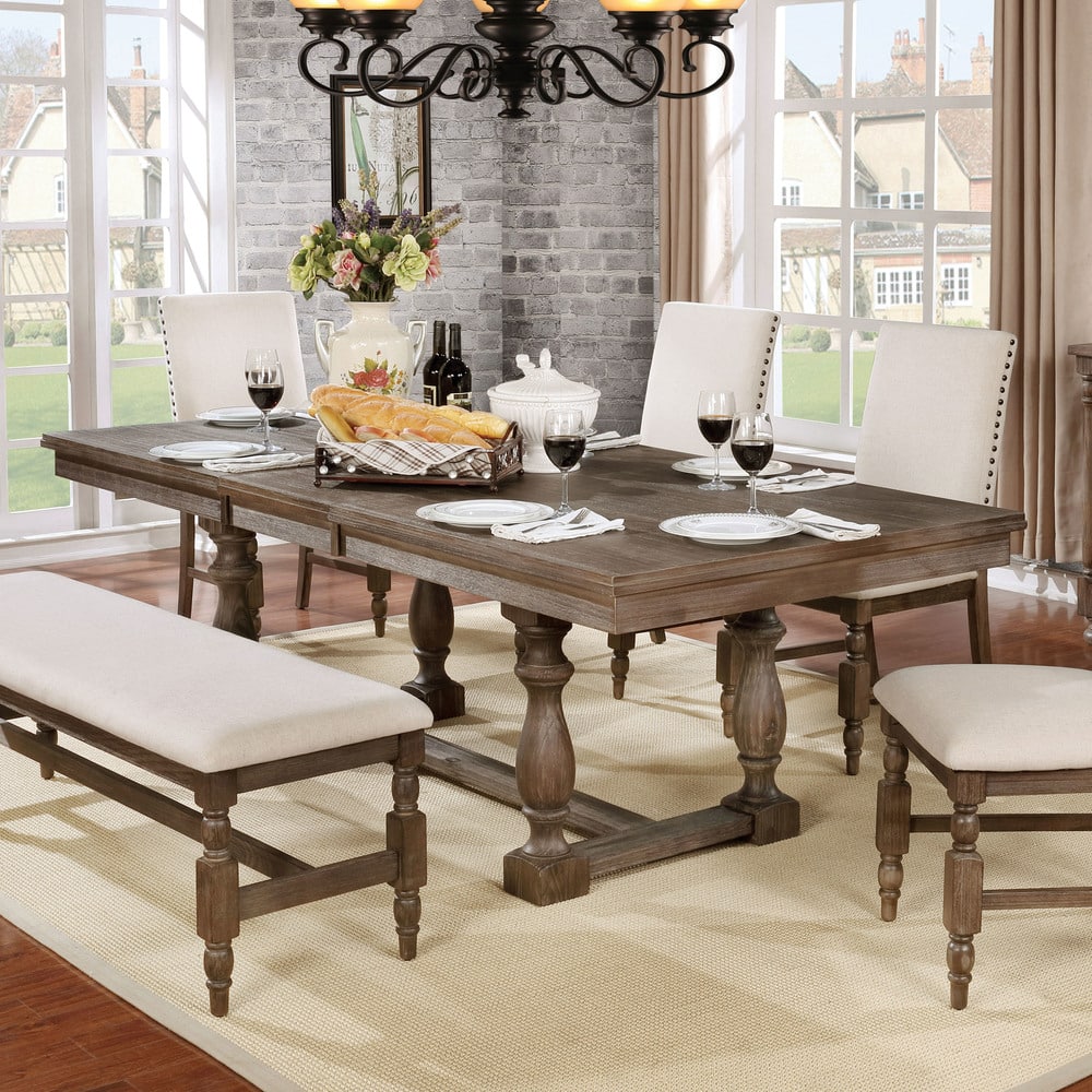 Furniture of America Isla Rustic Grey 90-inch Solid Wood Dining Table