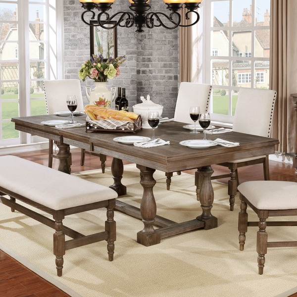 Furniture Of America Isla Rustic Wire Brushed Grey 90 Inch Furniture Of America Isla Rustic Wire Brushed Grey 90 Inch Dining Table With Leaf