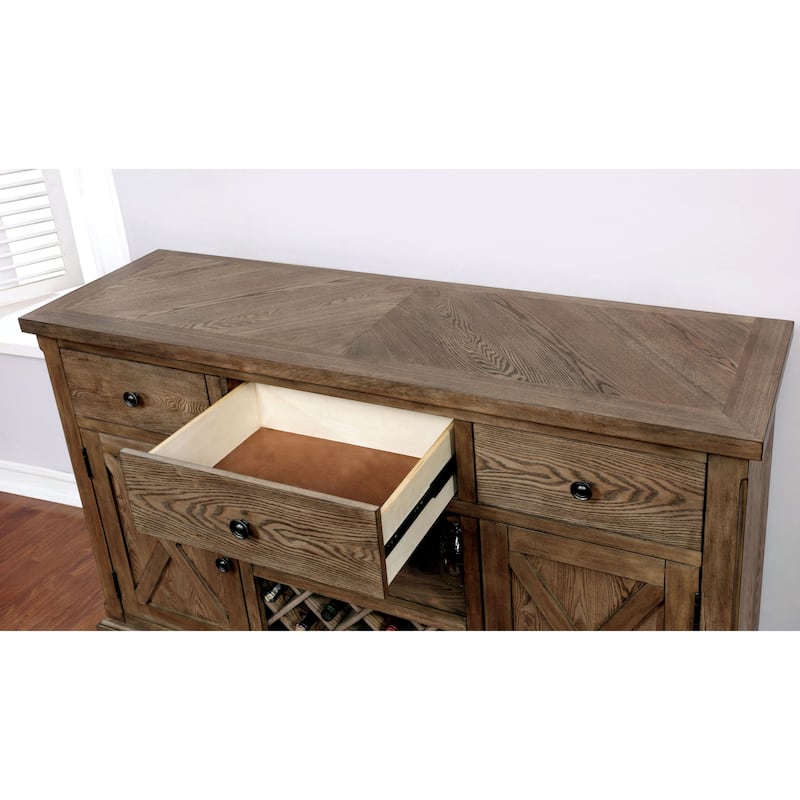 Furniture of America Dice Rustic Oak Solid Wood 3-drawer Dining Server