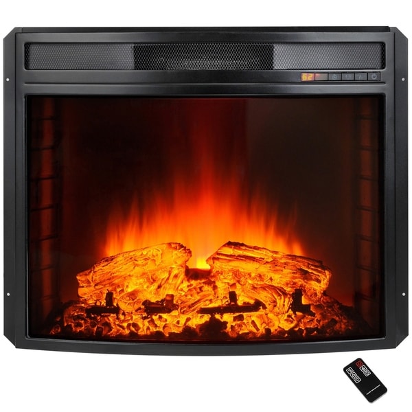 AKDY 28" Black Electric Firebox Fireplace Heater Insert Curve Glass Panel with Remote Control