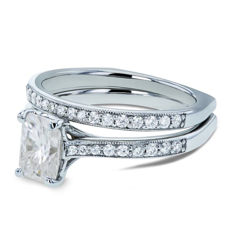 Annello by Kobelli 14k Gold 1 3/5ct TGW Radiant Moissanite and Diamond Euro-BandTrellis Bridal Rings Set (GH/VS, GH/I)