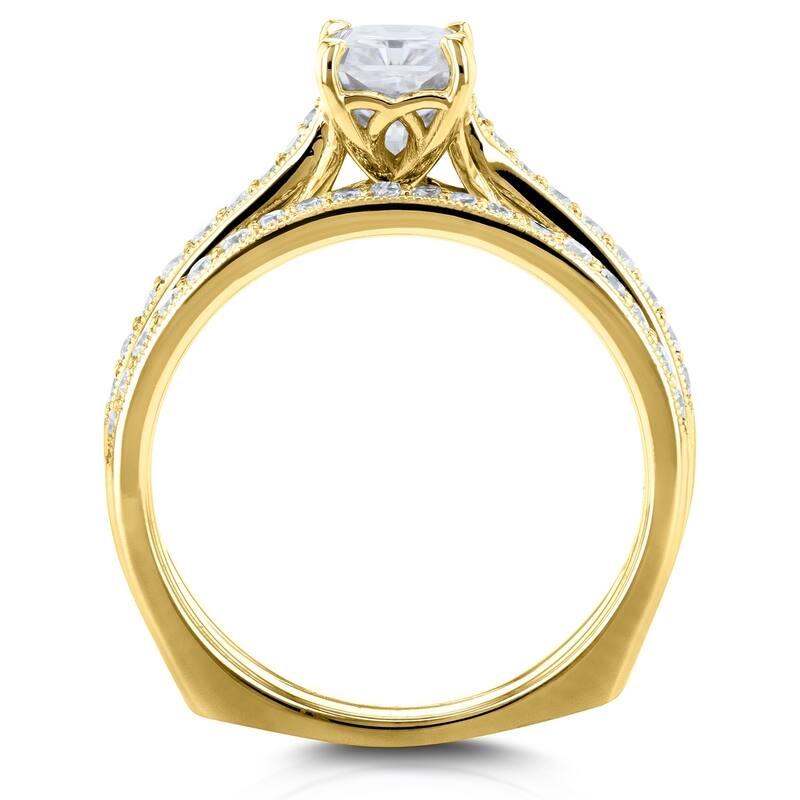 Annello by Kobelli 14k Gold 1 3/5ct TGW Radiant Moissanite and Diamond Euro-BandTrellis Bridal Rings Set (GH/VS, GH/I)