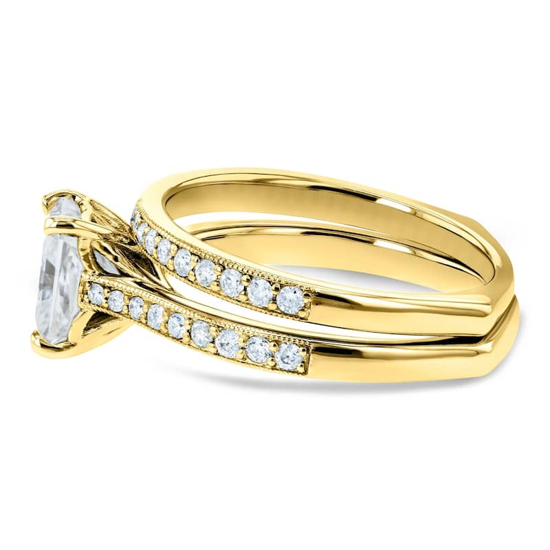 Annello by Kobelli 14k Gold 1 3/5ct TGW Radiant Moissanite and Diamond Euro-BandTrellis Bridal Rings Set (GH/VS, GH/I)