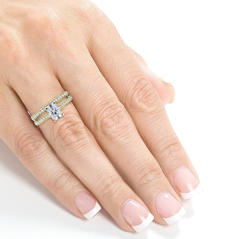 Annello by Kobelli 14k Gold 1 3/5ct TGW Radiant Moissanite and Diamond Euro-BandTrellis Bridal Rings Set (GH/VS, GH/I)