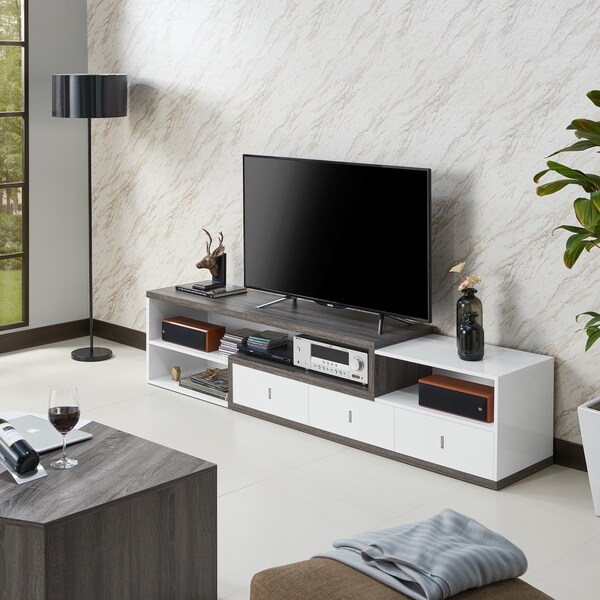 Shop Furniture Of America Heso Modern 83 Inch White 3 Drawer Tv