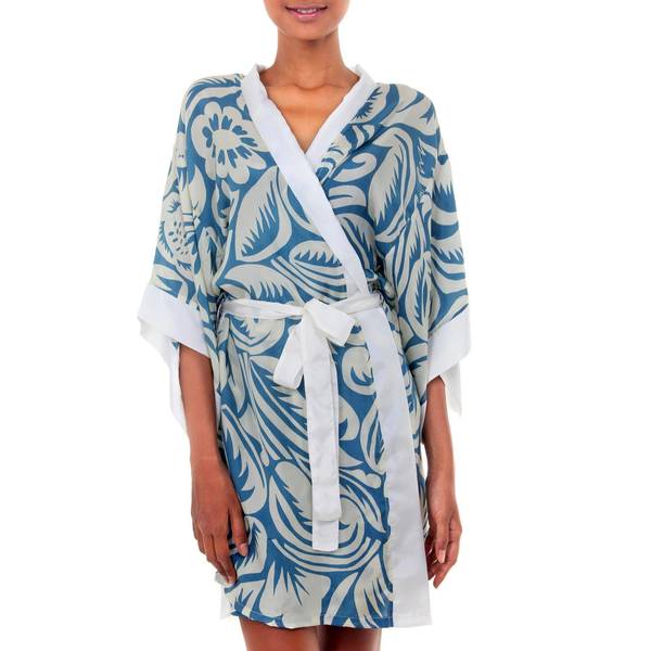 Handmade Silk 'Floral Kimono' Robe (Indonesia) - Overstock - 19832812