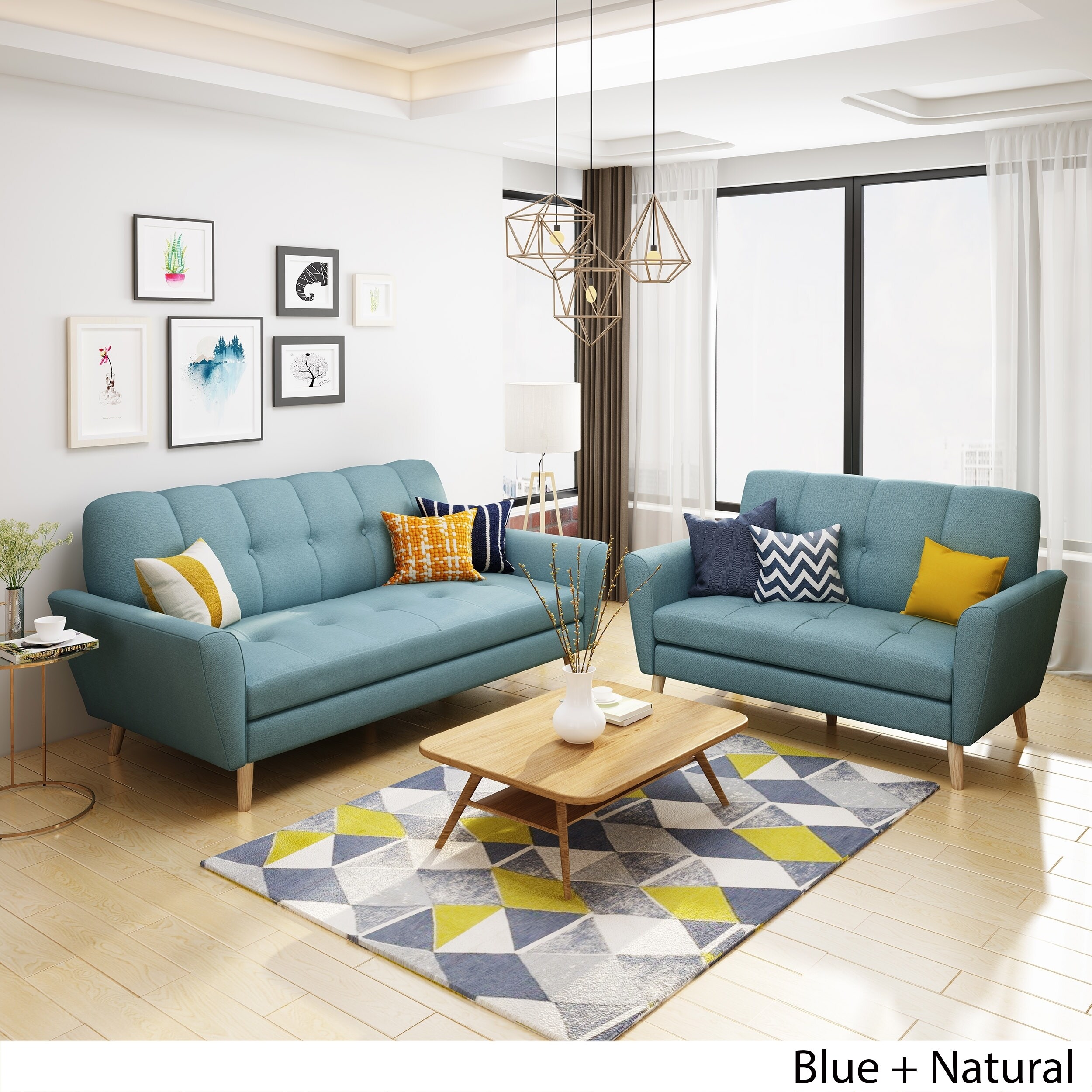 Treston Mid Century Fabric Sofa And Loveseat Set By Christopher Knight Home