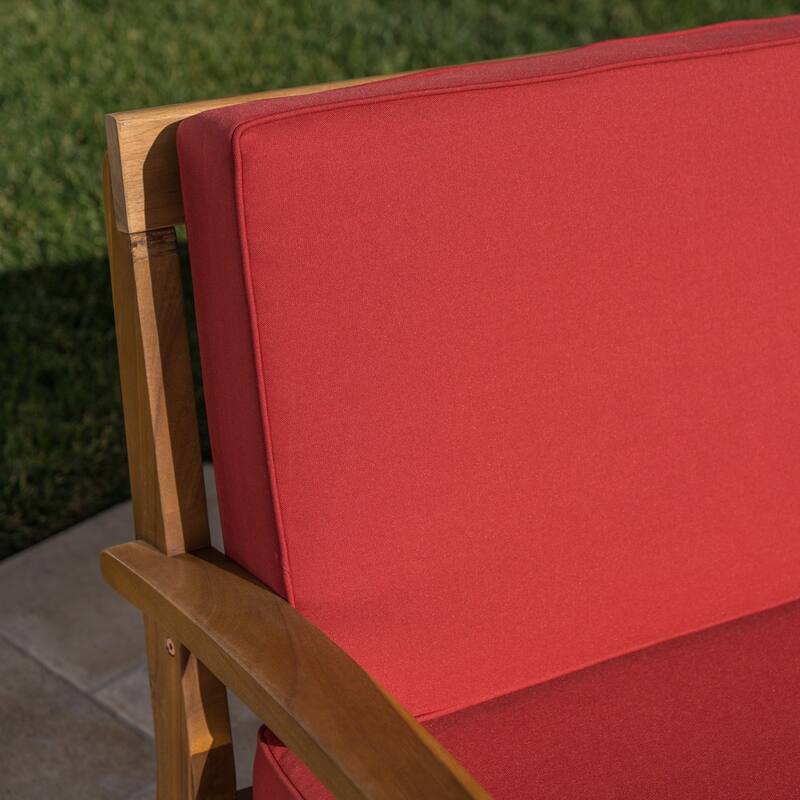 Peyton Outdoor Cushioned Acacia Wood Loveseat and Table Set by Christopher Knight Home