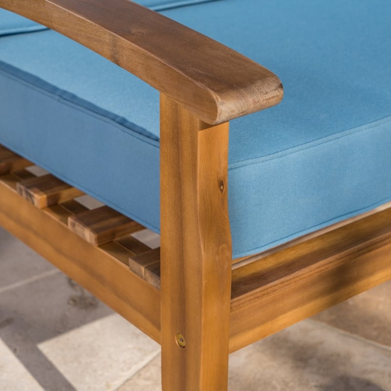 Peyton Outdoor Cushioned Acacia Wood Loveseat and Table Set by Christopher Knight Home