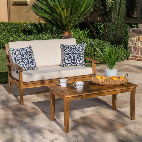 outdoor acacia wood loveseat